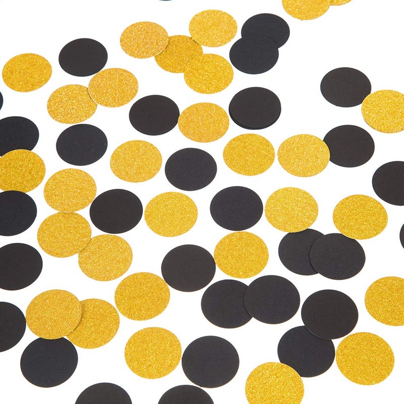 Weven Glitter Gold Black Confetti Circle Dots Confetti for Party Decorations, 1.2" in Diameter, Pack of 200 - Image 2